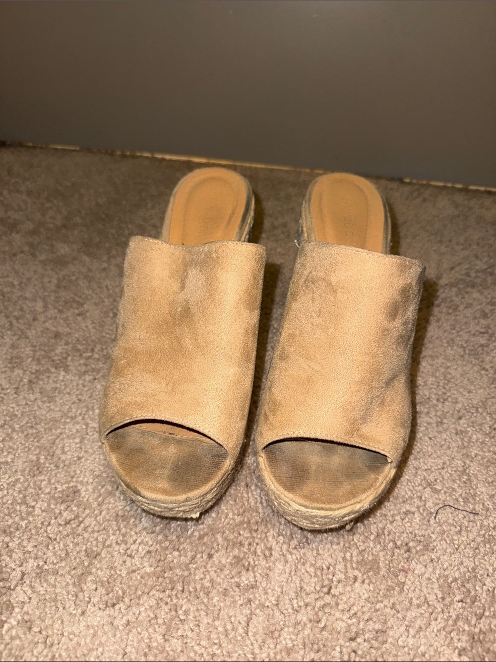 Suede Open-Toe Slide Wedge - Tan